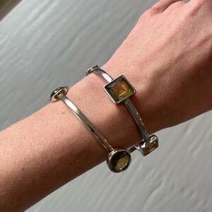 Silver Gold Tone Bracelet Set Yellow Stone Accent Elegant